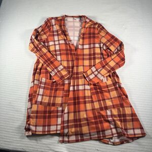 LuLaRoe Sarah Cardigan Womens Large Orange Plaid Long Sleeve Open